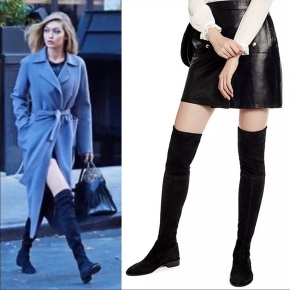 Stuart Weitzman Lowland Suede Over-the-Knee Boots in Black Size 7.5 - Picture 3 of 14